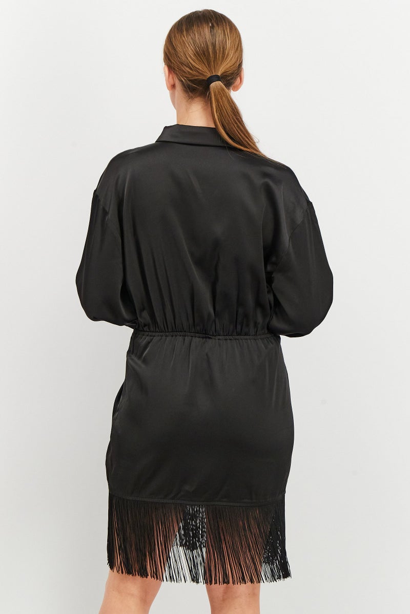 NA-KD Women Frills Long Sleeve Mini Dress, Black - Image 2